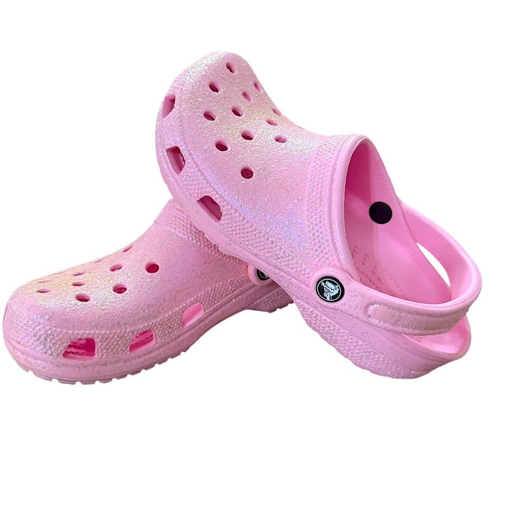 CROCS Classic Fit Girls Pink Tweed Slip On Glitter Clogs Big Kids J 5